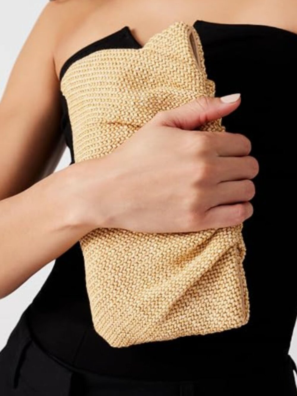 NWOT Steve Madden Blucia Raffia Clutch w gold chain strap